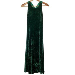 Vintage 1990s Donna Ricci Dress Petite Size 4 Green Crushed Velvet Sleevless Bow